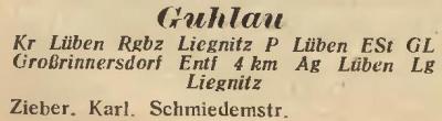 Guhlau in: Amtliches Landes-Adressbuch der Provinz Niederschlesien 1927
